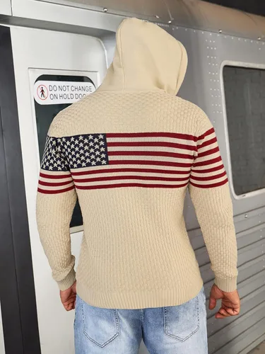 Miniatura 5 de Zaitun Sudadera con capucha para hombre, de manga larga, de punto sólido, suéter con capucha