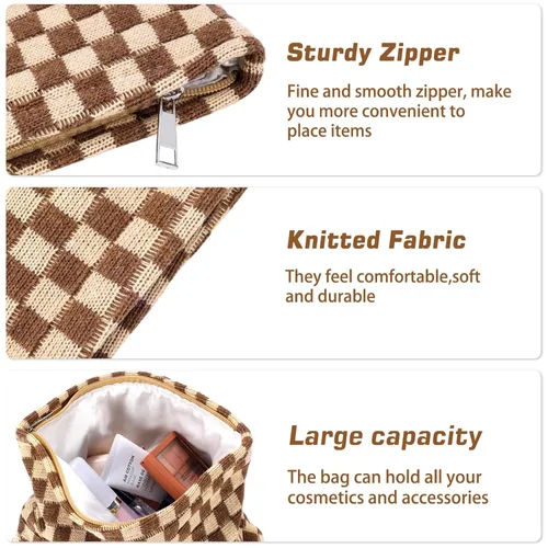 Miniatura 5 de ZLFSRQ Bolsa de maquillaje a cuadros para mujer, grande y pequeña, juego de bolsa de cosméticos a cuadros, bolsas de aseo de viaje, bolsa