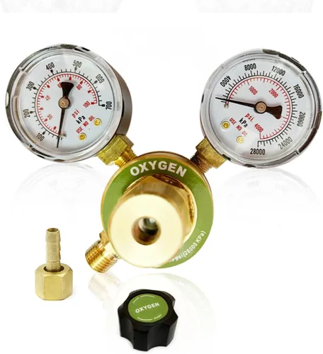 Miniatura 9 de Medidores de gas de soldadura duales, oxígeno (CGA-540) acetileno (CGA-200) Combo de reguladores (2 unidades), kit completo de latón para tanques