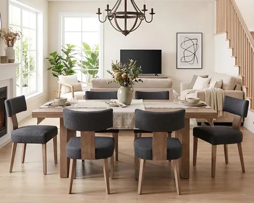 Miniatura 7 de HNY Juego de 6 sillas de comedor modernas de mediados de siglo, sillas decorativas tapizadas de lino de granja, sillas de cocina con respaldo Carbón