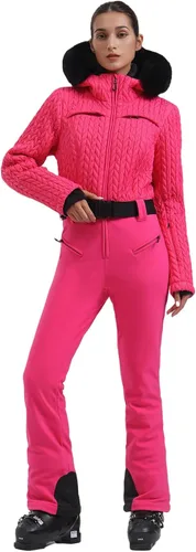 Miniatura 96 de GSOU SNOW Traje de esquí para mujer, traje de nieve delgado de una pieza, chaqueta de nieve, impermeable, resistente al viento, deportes al aire