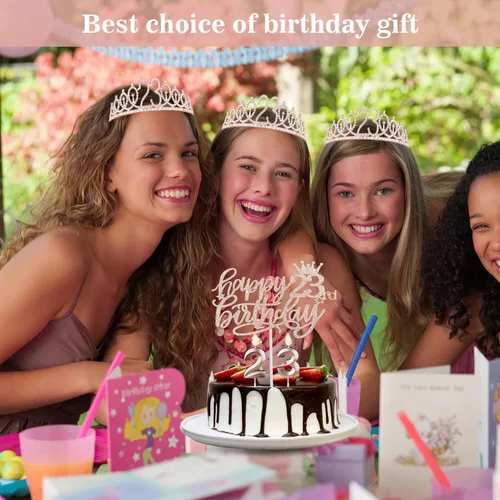 Miniatura 6 de Decoraciones de cumpleaños número 23 para mujeres, incluyendo banda y tiara, decoración de pastel y velas, regalos de cumpleaños 23 para mujeres