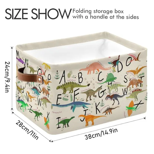 Miniatura 3 de Emelivor ABC - Contenedor de almacenamiento plegable con asa rectangular impermeable ABC Dinosaurios cesta para almacenamiento cubo organizador