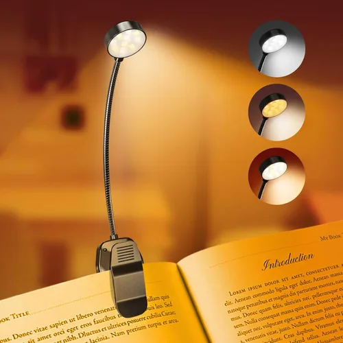 KTEBO Luz de libro recargable para leer en la cama, lámpara de lectura de libros para cuidar los ojos con 10 modos LED, luz portátil ligera de 1.3