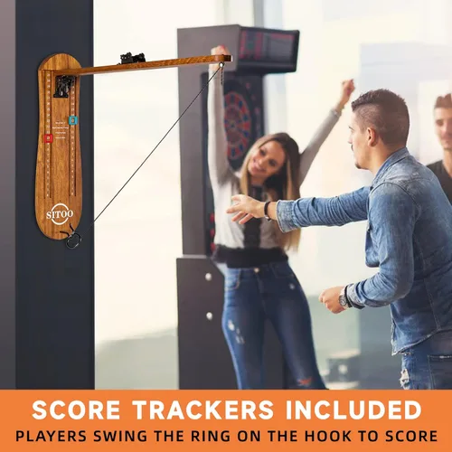 Miniatura 2 de Ring Toss Game for Adults, Outdoors Games, Wall Mounted Hook and Ring Game with Foldable Arm Madera