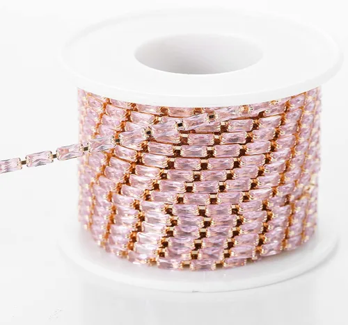 Miniatura 2 de 1 yarda de cadena estrecha de diamantes de imitación de zircón de cristal, adorno rectangular de cuentas para costura, manualidades, decoración
