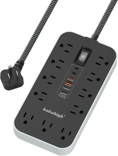 Miniatura 17 de Beige Power Strip with USB Ports - 5 FT Flat Extension Cord, 1625W Decorative Extension Cord with 8 AC Outlet 6 USB, Indoor Use for Beige Cream Desk