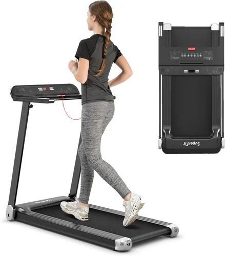 Goplus Caminadora plegable, cinta de correr compacta superfit con control de aplicación, altavoz de dientes azules, 12 programas preestablecidos,