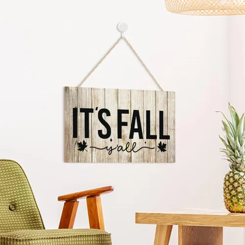 Miniatura 4 de Letrero de madera con texto en inglés "Its Fall Yall", decoración rústica para colgar en la puerta de otoño, decoración de porche para el hogar