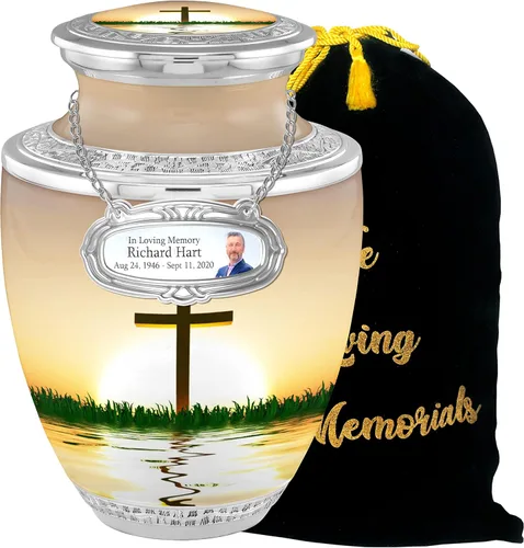 Miniatura 13 de Urnas de cremación cruzadas personalizadas de medallón para cenizas de adultos, hombres y mujeres, urnas funerarias de 200 libras para cenizas
