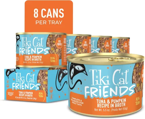 Miniatura 4 de Tiki Cat Aloha Friends, atún y calabaza, sin granos y alta humedad, alimento húmedo para gatos para todas las etapas de la vida, latas de 5.5 onzas