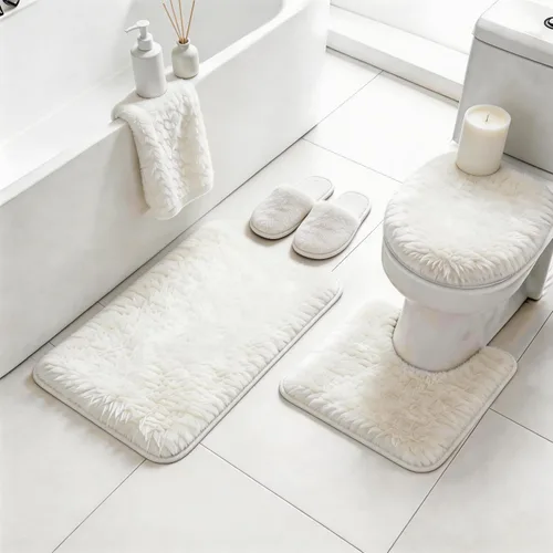 Miniatura 9 de RUN HELIX Juego de alfombras de baño negras de 3 piezas, alfombras de baño peludas, antideslizantes, absorbentes de agua, alfombras de baño suaves
