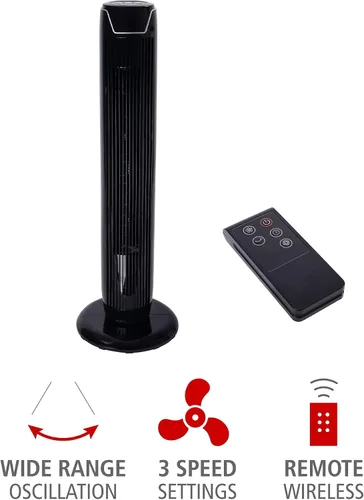 Miniatura 2 de Alera - Ventilador de torre oscilante de 36 pulgadas con mando a distancia, plástico, color negro