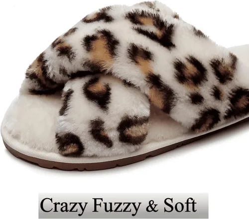 Miniatura 7 de Crazy Lady Women's Fuzzy Fluffy House Slippers Cute Plush Memory Foam Shoes Cross Band Indoor Outdoor Open Toe Sandals