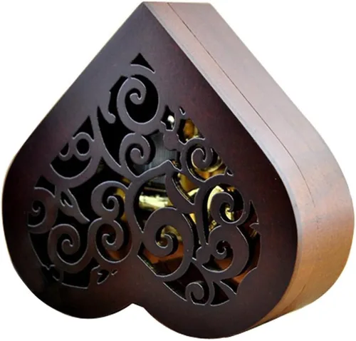 Miniatura 5 de FnLy Caja musical de madera grabada antigua, sobre el arco iris, con movimiento chapado en oro, en forma de corazón