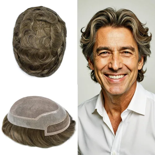 Miniatura 12 de LYRICAL HAIR Sistema de pieza de pelo tipo tupé para hombre, pieza de cabello de poliuretano alrededor de la unidad de cabello para hombres, 5 x 7
