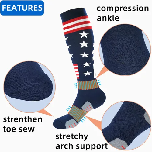 Miniatura 3 de Calcetines atléticos hasta la rodilla con la bandera estadounidense para béisbol, fútbol, sóftbol y fútbol