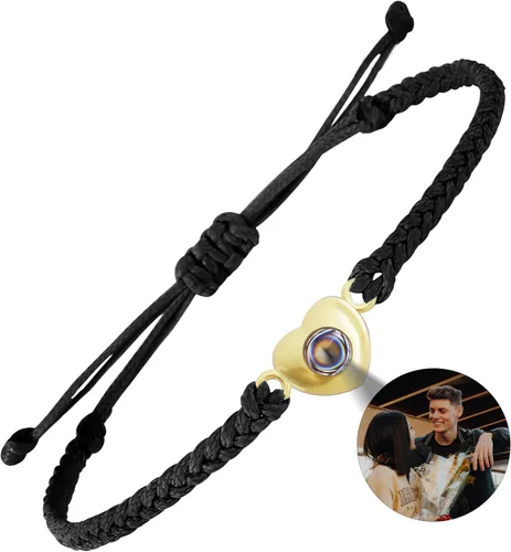 EMIRISTIC Pulsera italiana grabable con foto Pulseras personalizadas para pareja para él y ella con imagen oculta, recuerdo conmemorativo ajustable