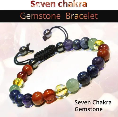 Miniatura 218 de Adjustable Crystal Bracelet – Gemstone Bead Bracelet with Adjustable Macrame String – Chic Gemstone Bracelet for Men and Women – 8mm Round Healing