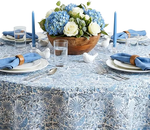 Miniatura 15 de ATOSII Mantel 100% algodón, Amara, floral, hecho a mano, rectangular, de lino, para cocina, comedor, fiestas, bodas, exteriores, picnics, Pascua