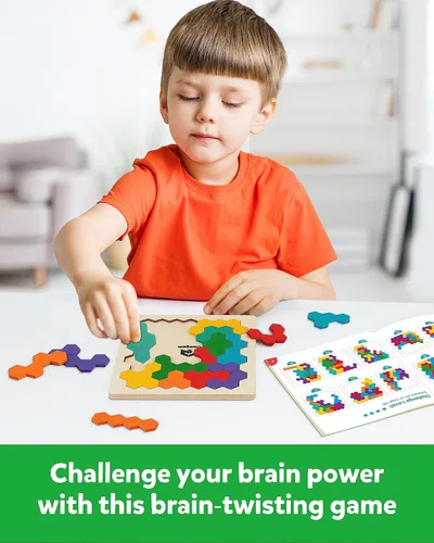 Miniatura 2 de Coogam - Rompecabezas de madera Tangram, rompecabezas de forma y color 3D, juego de lógica y coeficiente intelectual geométrico, bloques Montessori