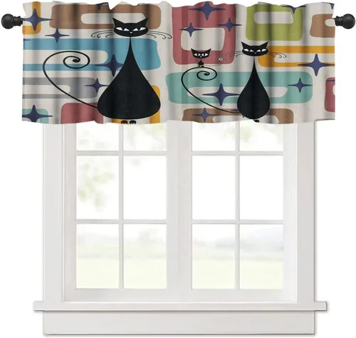 Miniatura 9 de Cenefa de cortina geométrica para ventanas, cenefa moderna con bolsillo para barra, 1 panel, cortinas cortas abstractas para playa, cortinas cortas