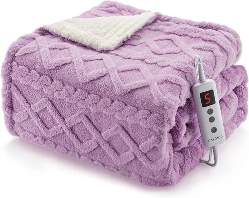 Miniatura 32 de CAROMIO Manta eléctrica tamaño Queen con doble control, manta térmica gruesa de sherpa con 10 niveles de calefacción y 10 ajustes de tiempo, manta