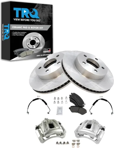 Miniatura 51 de TRQ Juego de pastillas de freno delanteras y rotores de cerámica, pinzas, mangueras, compatibles con Honda Odyssey 2005-2010