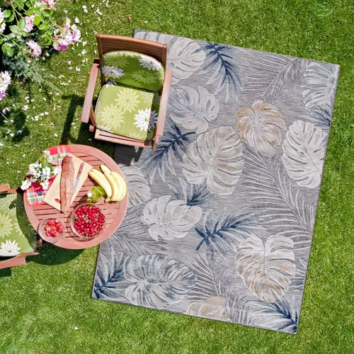 Miniatura 16 de CAMILSON Alfombra para Interiores y Exteriores, Alfombras de Área Azules 5x7 con Hojas Tropicales Botánicas para Patios Interiores y Exteriores