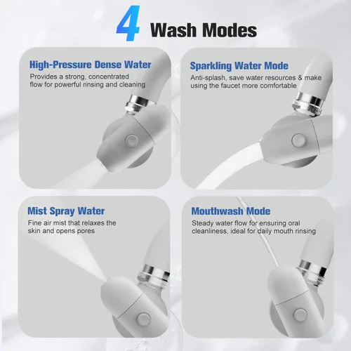 Miniatura 3 de Filtro de agua multifuncional de cocina y baño de 4 modos para grifo de fregadero con 2 filtros de repuesto, 99.9% de eliminación de cloro, A-gris
