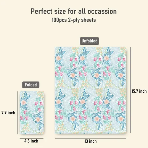 Miniatura 4 de 100 Piezas Toallas de Mano Desechables, Servilletas de Papel Vintage con Diseño Floral de Pájaro de Acuarela, Servilletas de Invitados con Flores