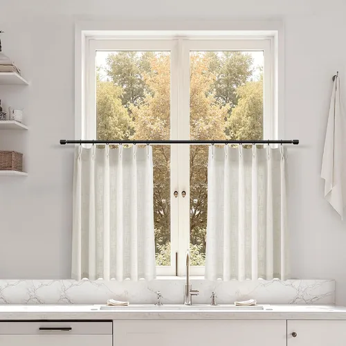 Miniatura 21 de Juego de 2 paneles de cortinas de ventana de cocina beige de 24 pulgadas de largo, con textura de lino, plisadas, filtrantes de luz, semi pequeñas