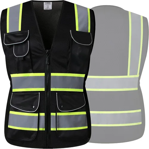 Miniatura 6 de JKSafety Chaleco de seguridad reflectante de alta visibilidad para mujer, tiras reflectantes cosidas en el cuerpo de color neón, transpirable