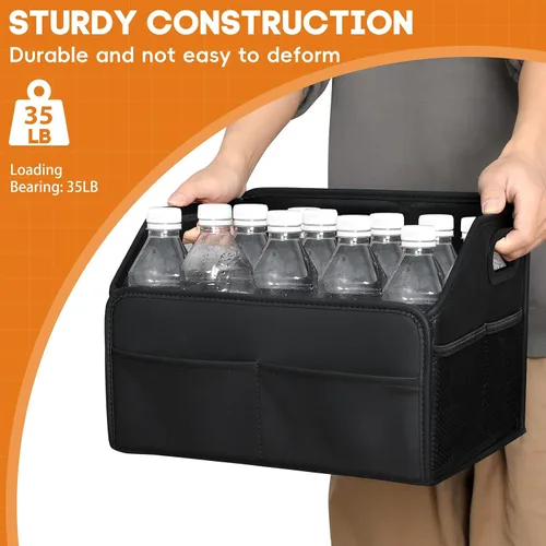 Miniatura 6 de Organizador de Almacenamiento de Automóvil Reforzado Divisible Cesta Caddy de Cuero para Piso entre Asiento Delantero y Trasero Mango Esmerilado