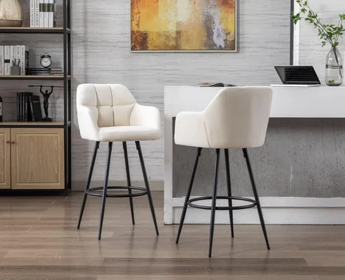 Miniatura 7 de CIMOTA Taburetes de bar modernos de terciopelo de altura de barra, color crema, altura del asiento de 30 pulgadas 30'' de altura terciopelo beige
