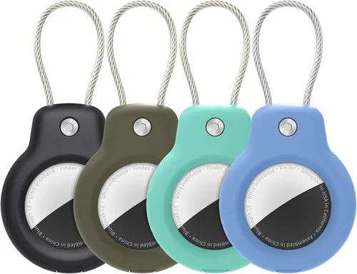 SPGUARD Funda para AirTag con llavero, paquete de 4 unidades para Apple Air Tag con bloqueo de cable de alambre, llavero, accesorios para GPS