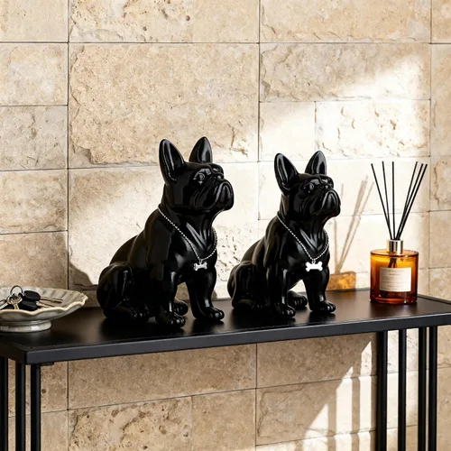 Miniatura 6 de Estatua negra de bulldog francés, estatua de pug sentado de resina, escultura de bulldog inglés para decoración del hogar, decoración de escritorio