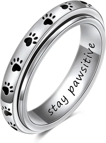 Miniatura 12 de LYTTMAB Keep Pawstive - Anillo de ansiedad para mujer, anillo giratorio con estampado de pata de perro y gato, anillo para ansiedad para mujer