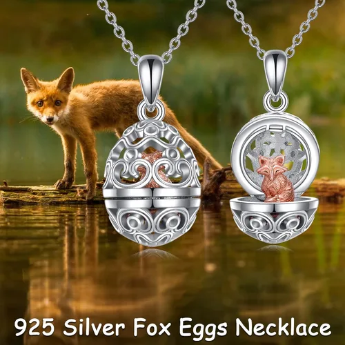 Miniatura 6 de AXELUNA Fox Necklace Sterling Silver Easter Egg Necklace Fox Pendant Animal Jewelry Gifts for Women Girls Birthday Graduation Gift
