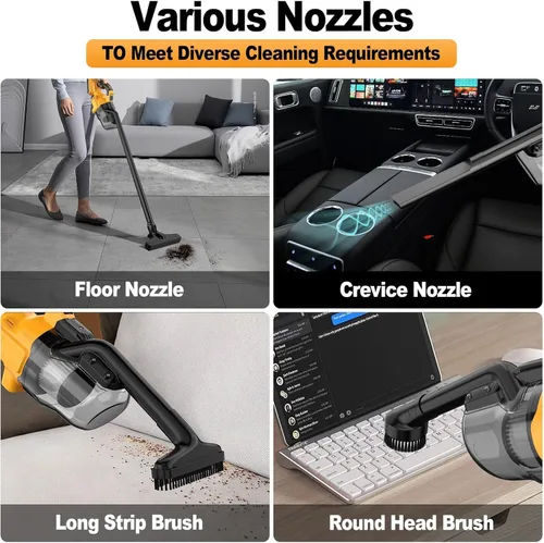 Miniatura 6 de Aspiradora inalámbrica para Dewalt - Batería de 20 V, aspiradora de mano portátil 5 en 1 con filtro HEPA lavable para el hogar, automóvil, suelo
