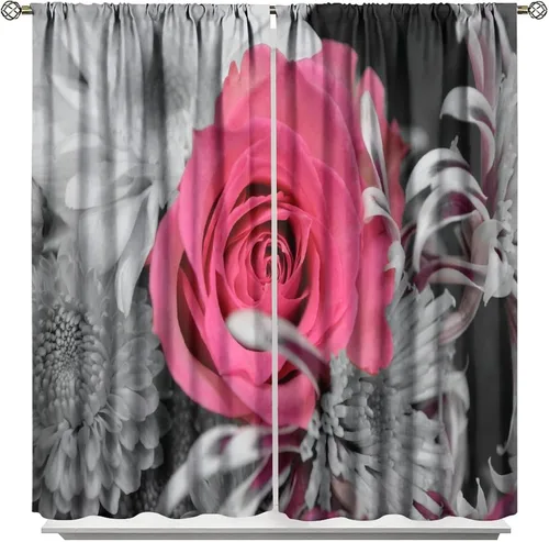 JESTRONRY Cortinas vintage de rosas rosas, románticas con estampado de rosas románticas, mangas para barra, cortinas de ventana para sala de estar,