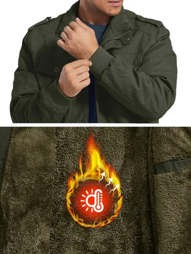 Miniatura 5 de MAGCOMSEN Chaqueta de invierno para hombre, con forro polar, chaqueta de trabajo de lona encerada, chaquetas cálidas de sherpa, chaqueta militar