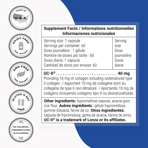 Miniatura 4 de Supersmart Suplemento UC II de 40 mg por día (colágeno premium), suplemento de colágeno tipo II sin desnaturalizar, sin OMG y sin gluten, 60