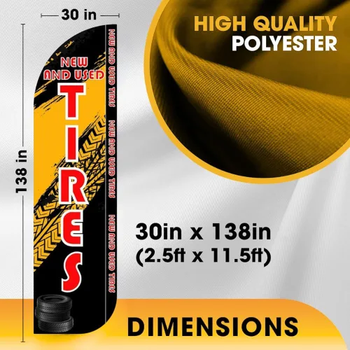 Miniatura 3 de Banderas de venta de neumáticos nuevos y usados – Paquete King de 2 3 pies x 11.5 pies Banderas publicitarias de plumas para tienda