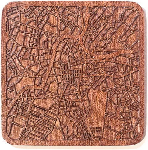 Miniatura 103 de Posavasos Amsterdam Map by O3 Design Studio, 1 pieza, posavasos de madera Sapele con mapa de la ciudad, hecho a mano, varias ciudades opcionales