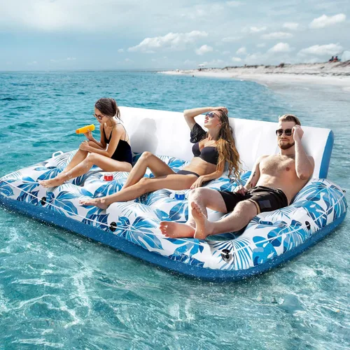 Miniatura 10 de JCLEAL Flotadores de piscina para adultos de 1-2-3 personas, tumbona inflable extra grande, silla reclinable reclinable con respaldo, reposapiés