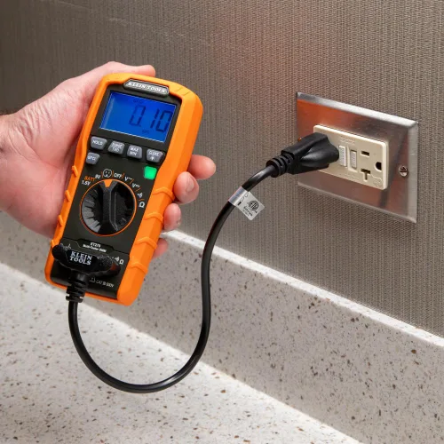 Miniatura 10 de Klein Tools ET270 Multímetro digital de rango automático, CA/CC, resistencia, continuidad, probador de receptáculo GFCI con cables de prueba y cable