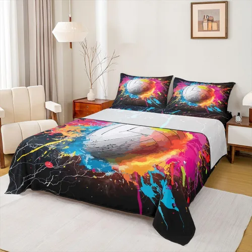Miniatura 11 de Sábanas de baloncesto tamaño matrimonial con bolsillo profundo para niños, ropa de cama deportiva, juego de sábanas para atletas de baloncesto