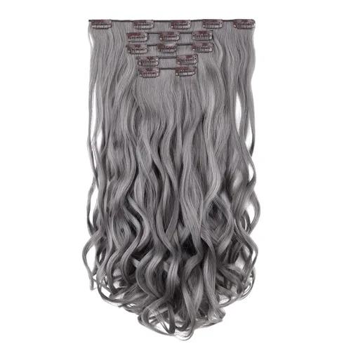 Miniatura 35 de Extensiones de cabello castaño lacio, 2 juegos de extensiones de cabello con clip para mujeres, Halloween, 5 piezas de 22 pulgadas, piezas