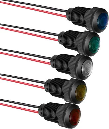 Miniatura 14 de Gebildet 5 unids 0.472 in AC/DC 12-24V LED indicador de metal luz impermeable señal lámpara piloto Dash direccional coche camión barco con alambre